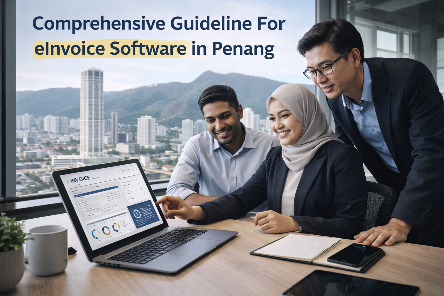 eInvoice discussion with Penang skyline view
